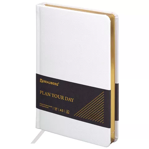 Ежедневник недатированный А5 BRAUBERG "Iguana" под кожу, 160л., белый, 114458