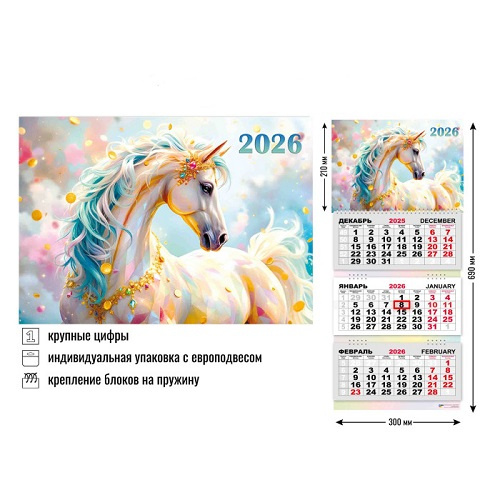 Календарь трио квартальный "Символ года" 2026г. арт.9431