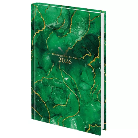 Ежедневник 2026г. А5 STAFF ламинированная обложка, "Green Marble", 117315