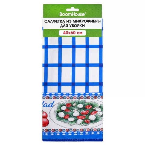 Салфетка из МИКРОФИБРЫ, 40х60 см, синяя клетка, орнамент, 240г/м2, BOOMHOUSE, 700881