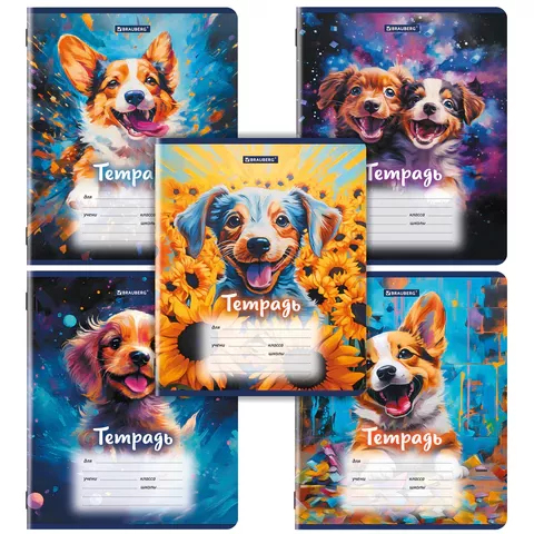 Тетрадь 12 л линия BRAUBERG "DOGS" обложка картон, 5диз., 107281 (20/280)
