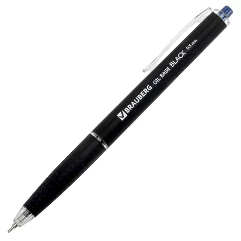 Ручка шариковая автоматическая BRAUBERG "OIL-BASE BLACK" 0,5мм, масляная, синяя 144499 (12)
