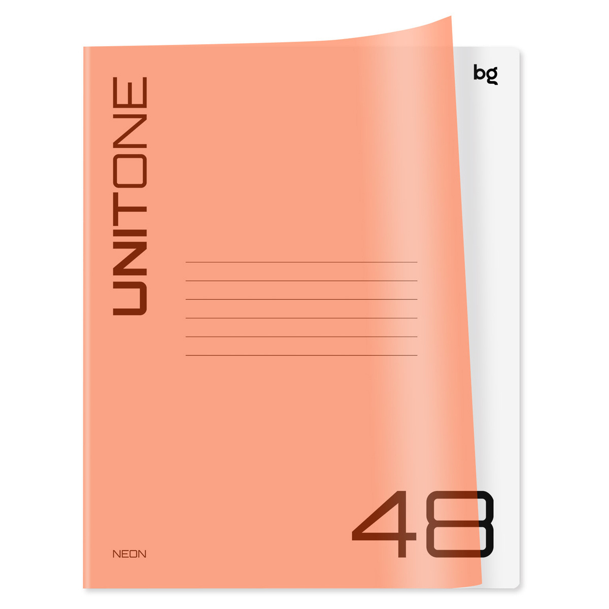 Тетрадь 48л А5 BG "UniTone. Neon", пластиковая обложка неон оранжевый, клетка Т5ск48_пл 12473 (4/56)