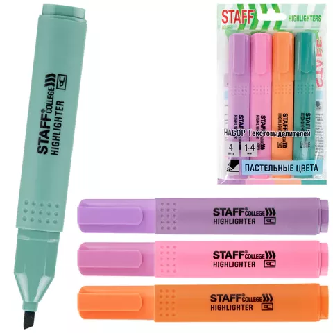 Текстмаркер в наборе 4цв. STAFF College "STICK PASTEL" 1-4мм., 152531