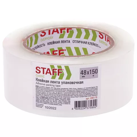 Скотч 48мм*150м, 40мкм "STAFF" прозрачный 440178 (6/36)