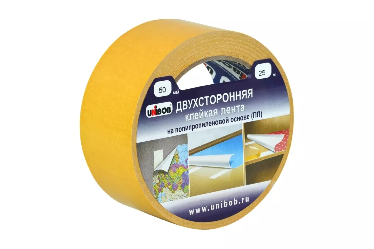 Скотч двухстор. 50мм* 25м полипропилен UNIBOB (36)
