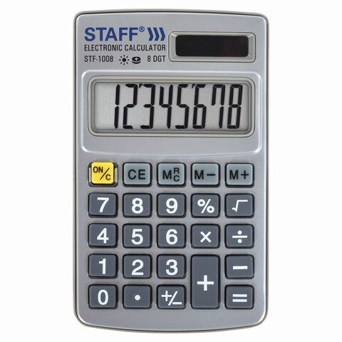 Калькулятор карманный STAFF STF-1008 (103x62мм), 8 разрядов, двойное питание, 250115