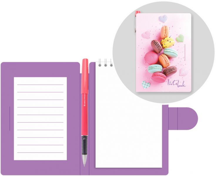 Блокнот с ручкой "Lamark0125" Розовый десерт 105*150мм,чистый лист на гребне (40)