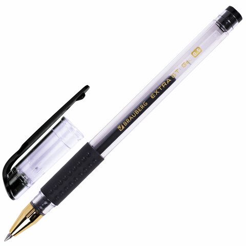 Ручка гелевая с грипом BRAUBERG "EXTRA GT GLD", 0,5мм черная 143919 (12)