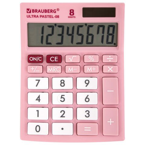 Калькулятор 8-р "BRAUBERG" ULTRA PASTEL-08-PK, (154x115 мм), двойное питание Розовый 250514